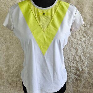Adidas Stella Mc Cartney Women's White and Yellow Barricade Crew-neck T-Shirt M